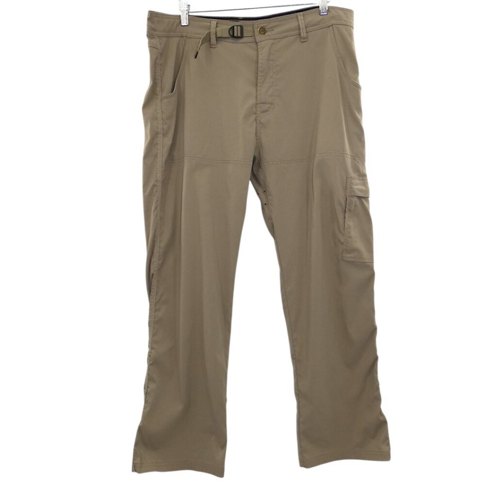 prAna Breathe Khaki Hiking Pants Mens XLx30 Stretch Nylon Cargo Trail Outdoor